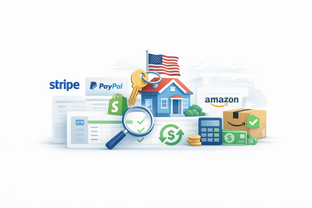 Illustration for eCommerce payouts and outsourced accounting for US businesses