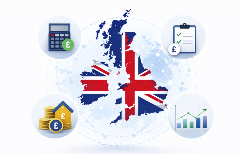 UK map illustration representing accounting services and bookkeeping services for UK clients